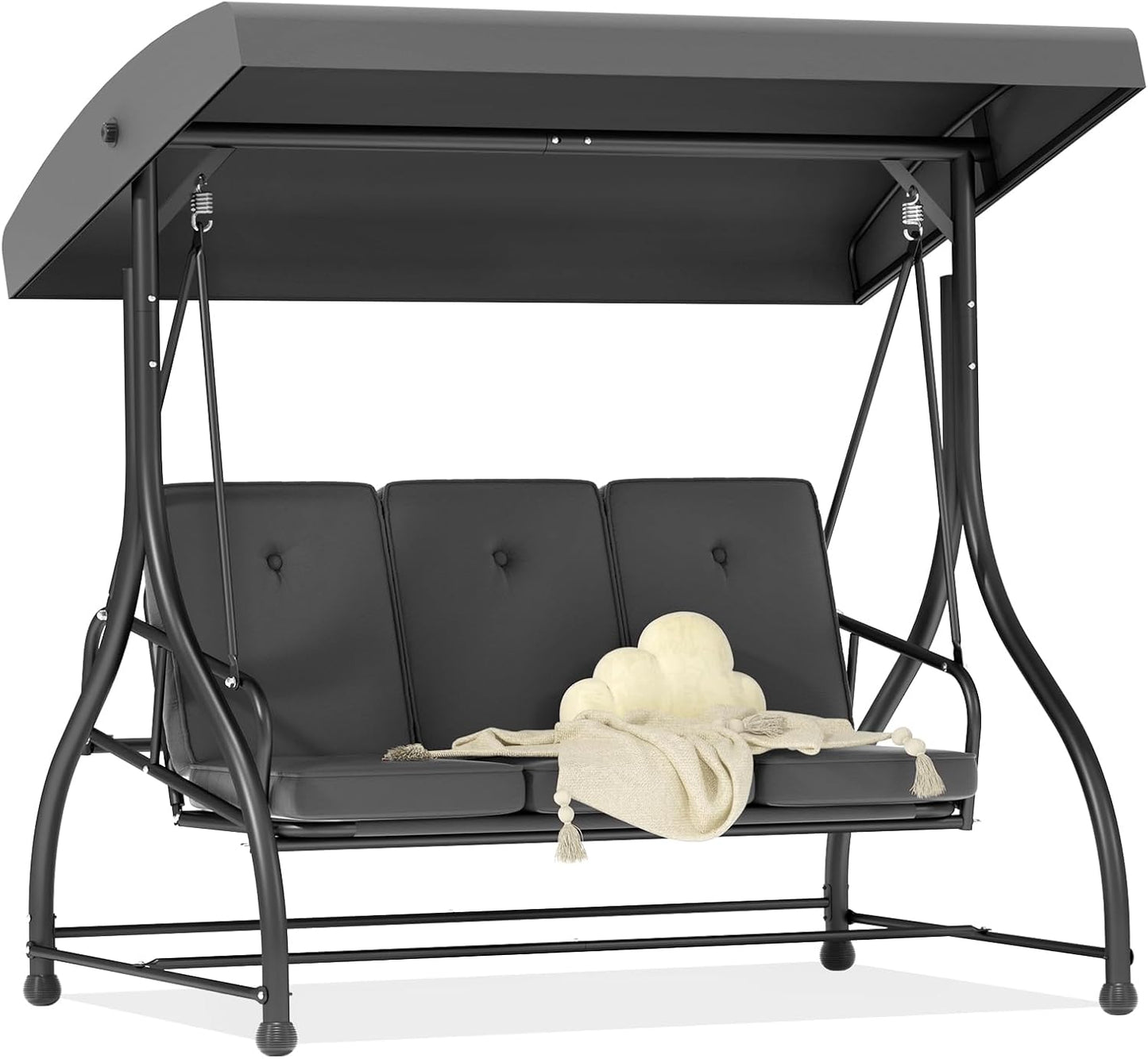 3-Seat Outdoor Porch Swing Glider with Adjustable Canopy