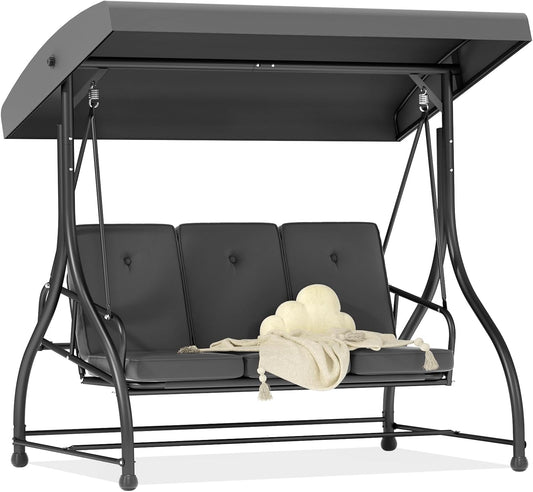 3-Seat Outdoor Porch Swing Glider with Adjustable Canopy