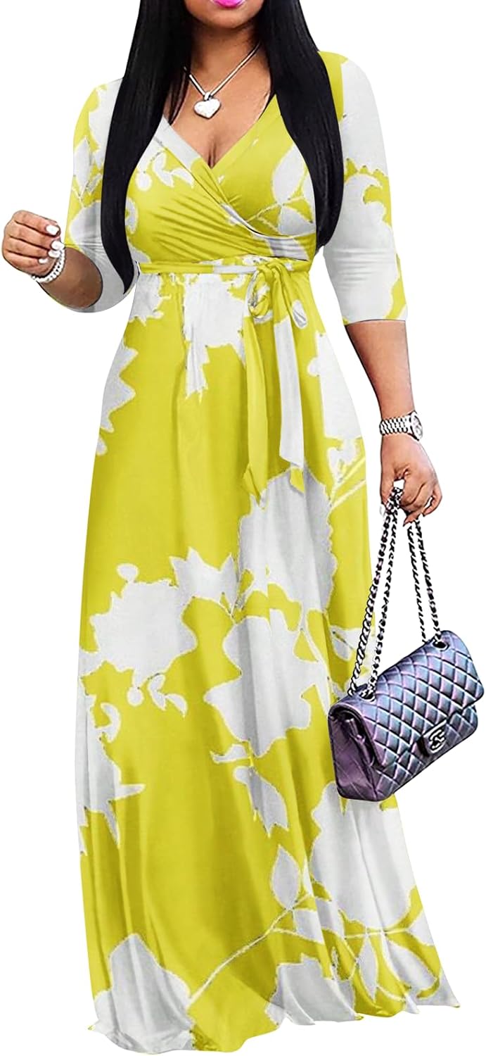 Yajedo Womens Casual Summer Maxi Dress Plus Size V Neck Sundress