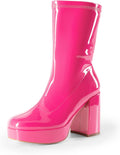 Women Mid Calf Gogo Boots Platform High Chunky Heel Square Toe