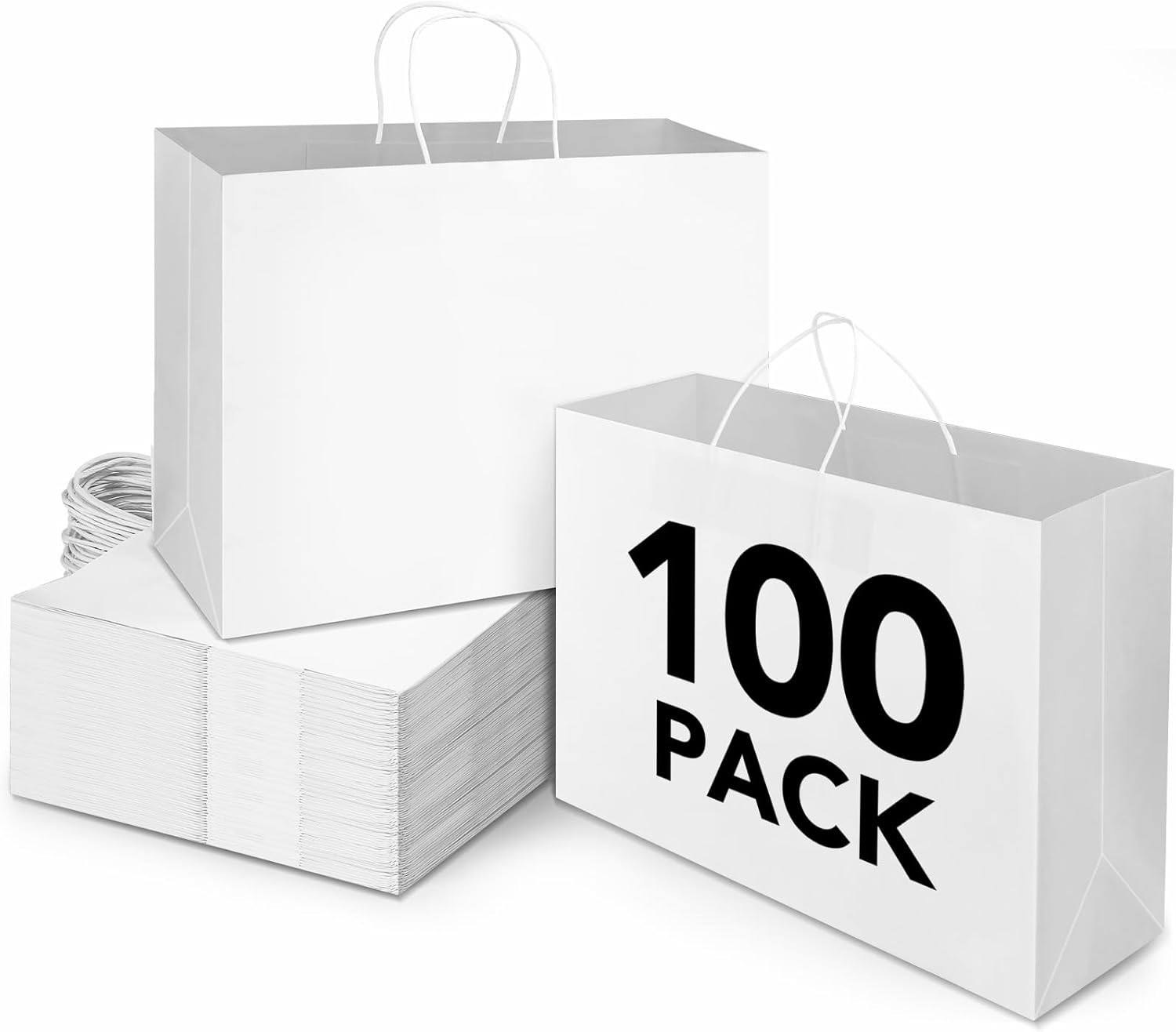 Kraft Paper Bags with Handles - 100 Pcs Eco-Friendly Bulk
