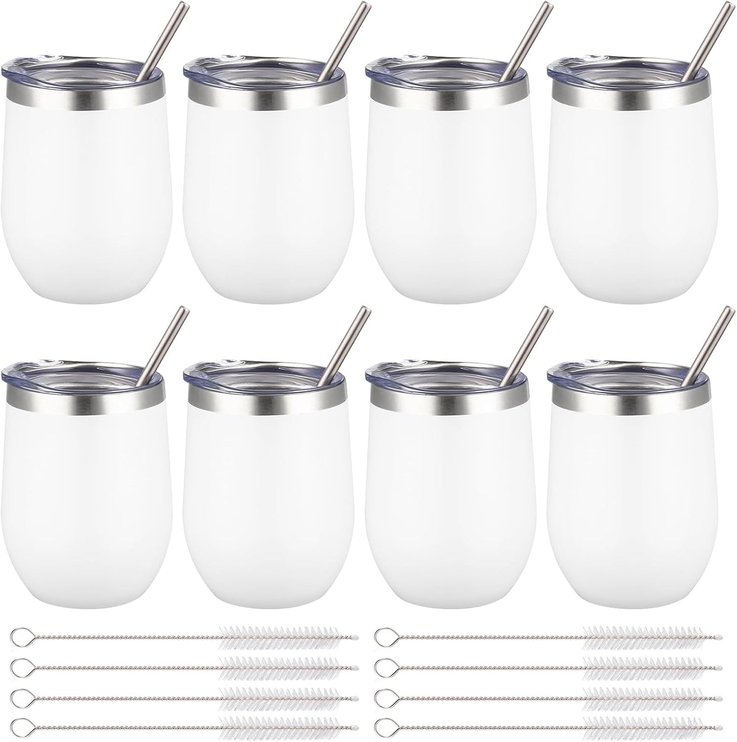 12 oz Insulated Wine Tumbler with Lid and Straw for All Drinks