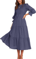BTFBM Women Casual Long Sleeve Crew Neck Flowy Maxi Dress - Boho