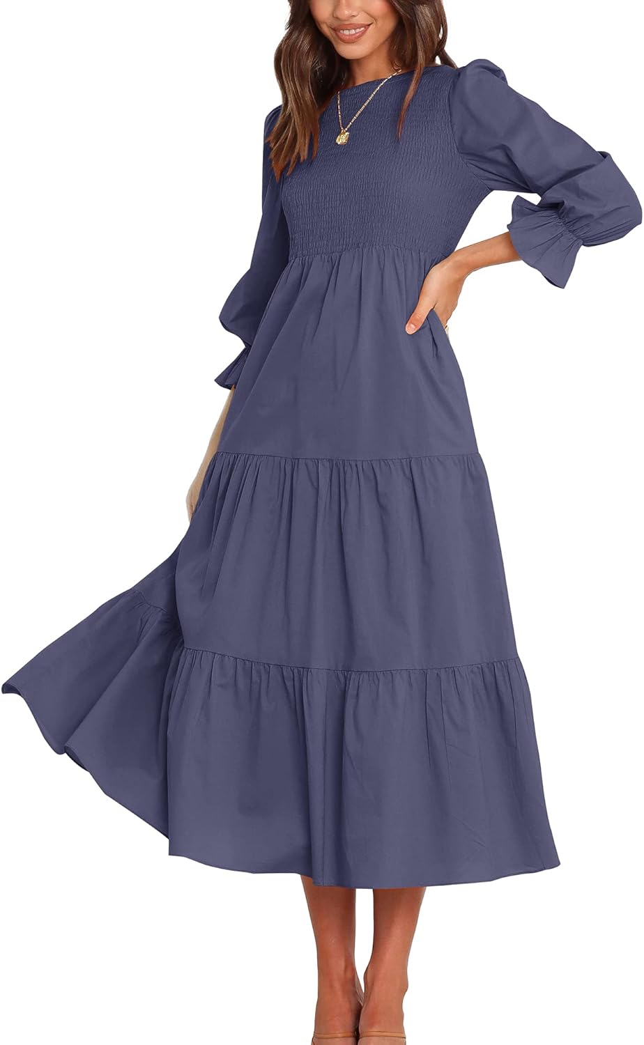 BTFBM Women Casual Long Sleeve Crew Neck Fall Maxi Dress