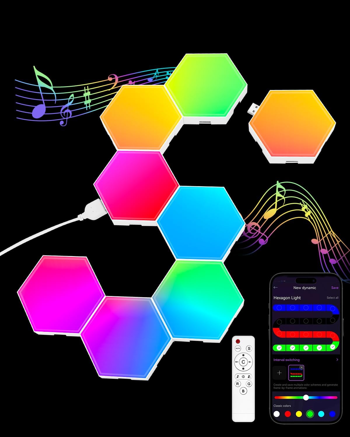 Hexagon LED Light Panels for Vibrant Room Decor and Gaming