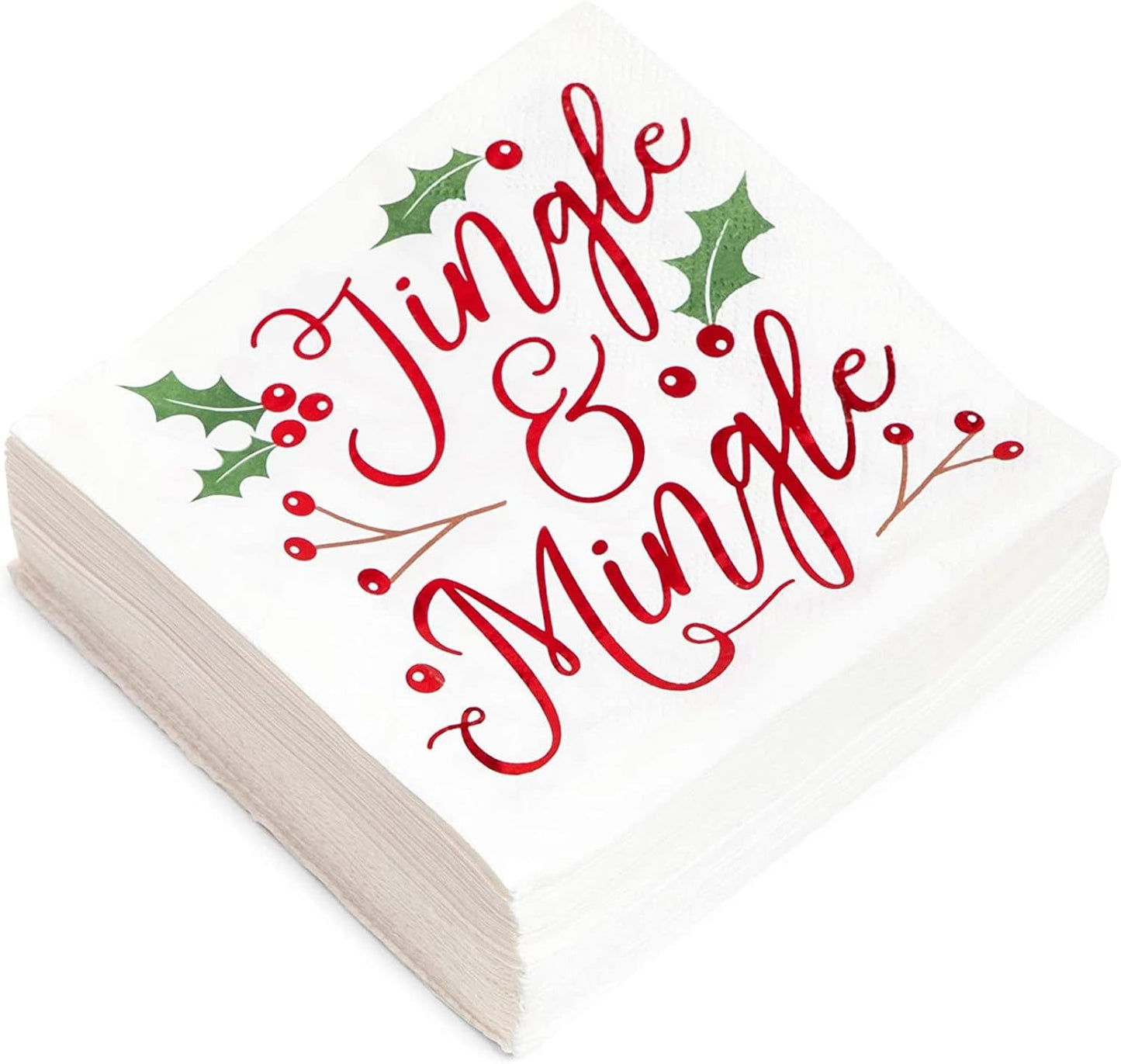 50 Pack Jingle & Mingle Christmas Cocktail Napkins - Festive Xmas Party Essential!