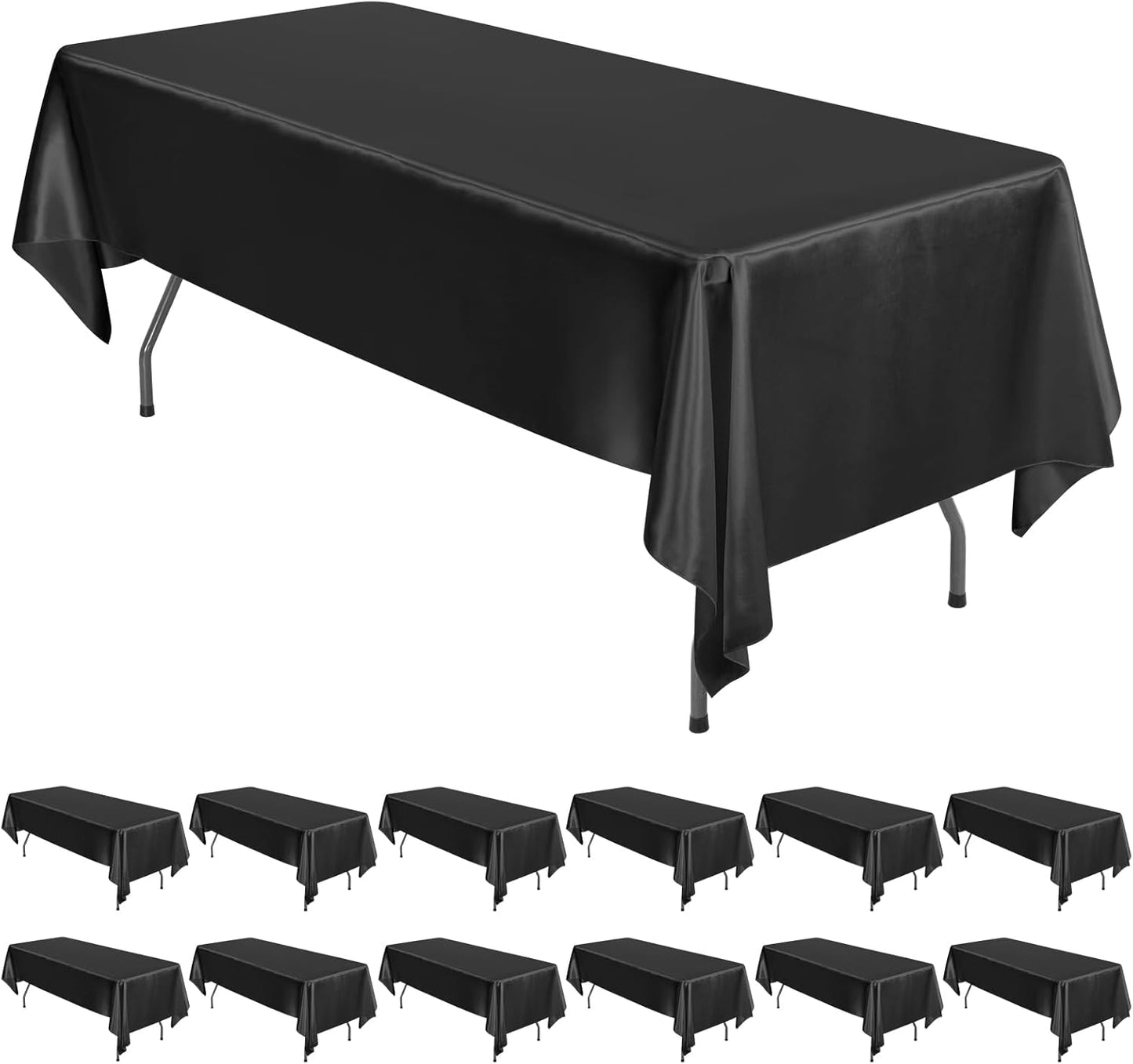12 Pack Black Satin Tablecloths for Weddings and Events