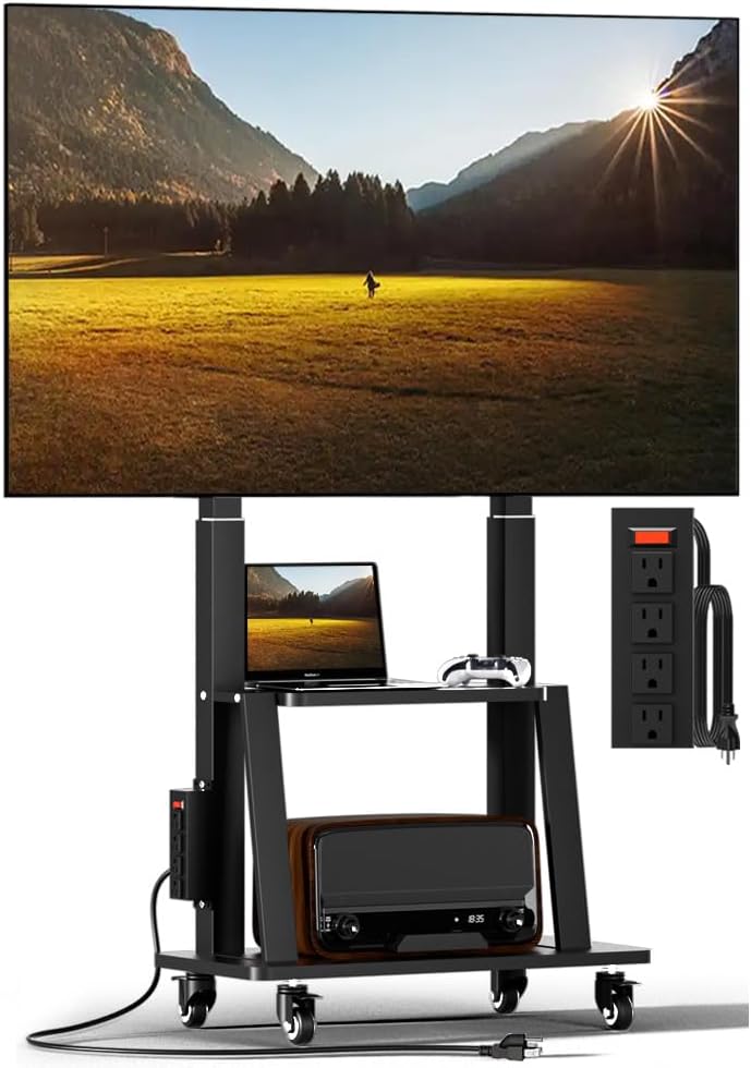 Mobile TV Cart with Power Outlet for 32 to 83 inch TVs