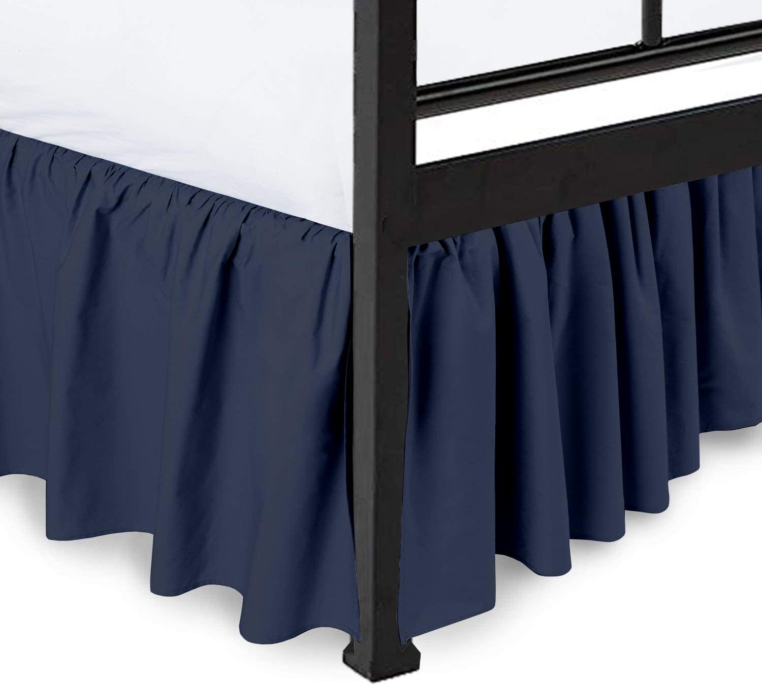 Ruffled Bed Skirt with Split Corners in Navy Blue for Full Beds