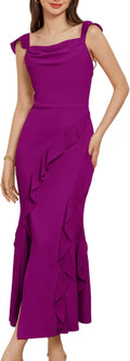 GRACE KARIN Cowl Neck Sleeveless Ruffled Fishtail Dress - Elegant Maxi