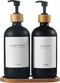 Glass Soap Dispenser Set - Amber 16.9oz Bottles with Bamboo Pump