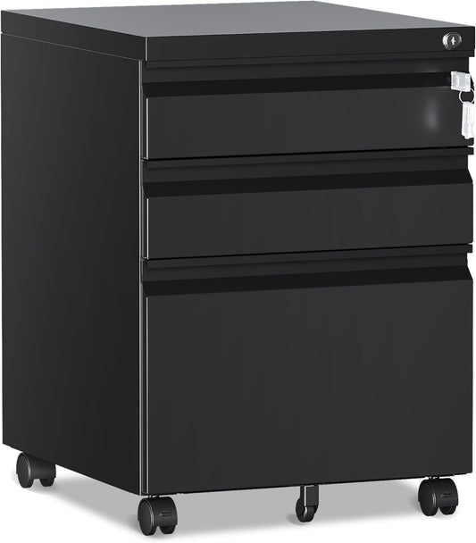 3 Drawer File Cabinet with Lock and Wheels for Efficient Storage