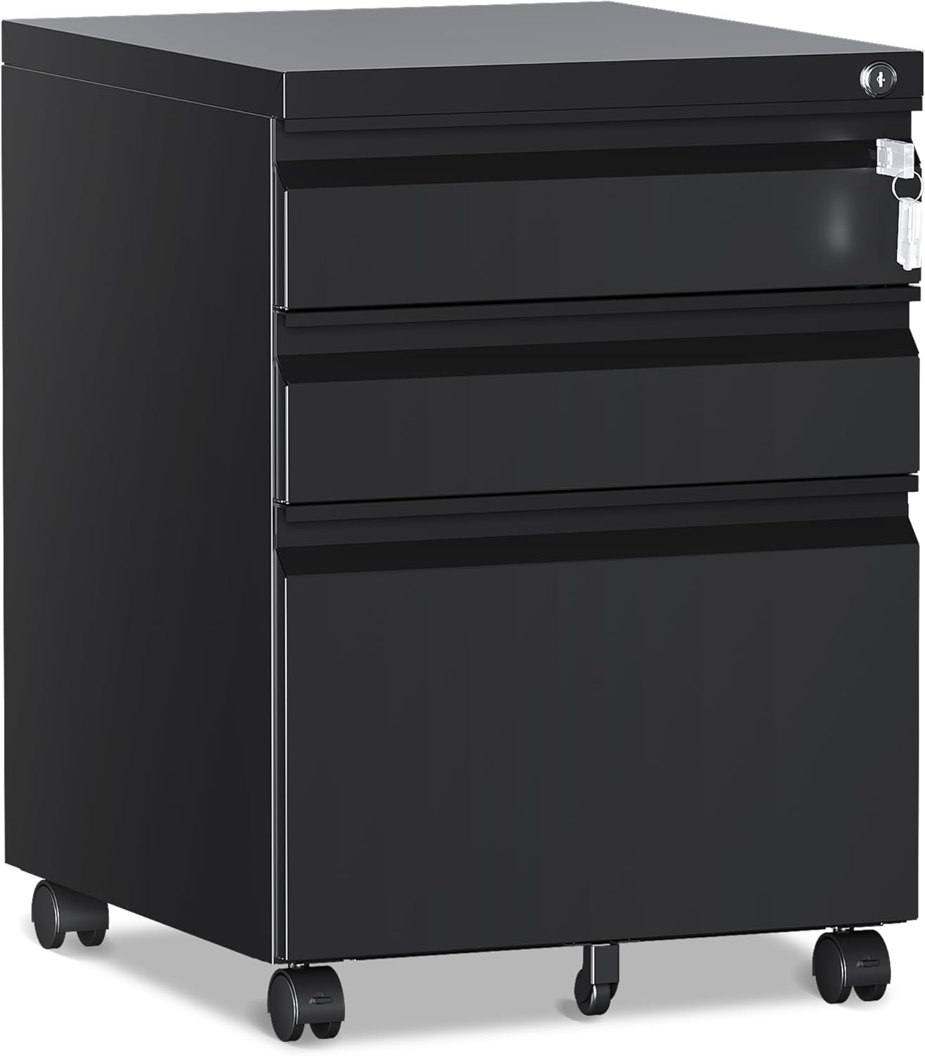 3 Drawer File Cabinet with Lock and Wheels for Secure Storage