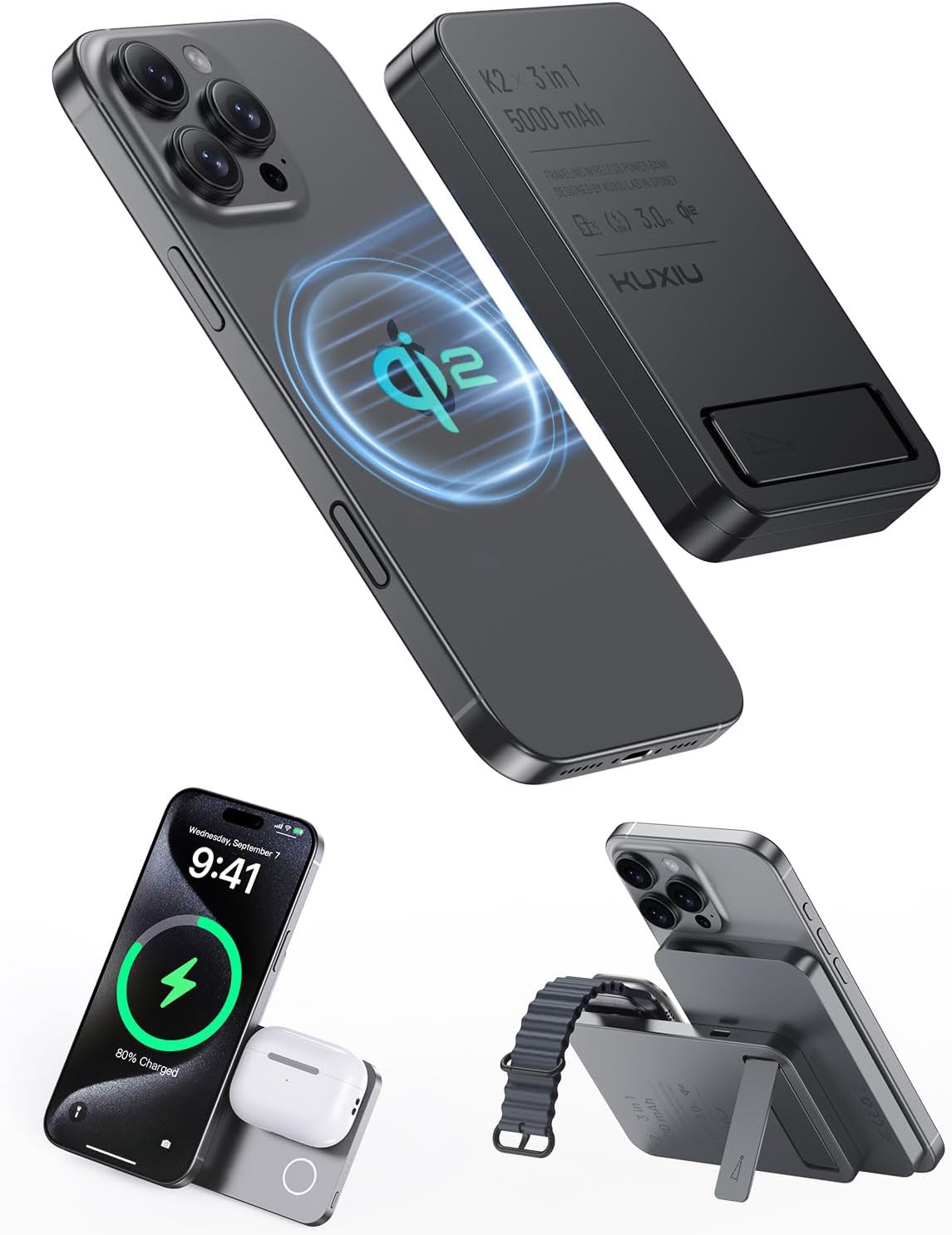 3 in 1 Magnetic Portable Charger for iPhone, iWatch & AirPods