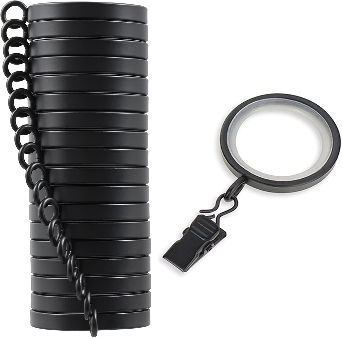MODE 18 Premium Curtain Rings - Smooth Glide Clips - Satin Black