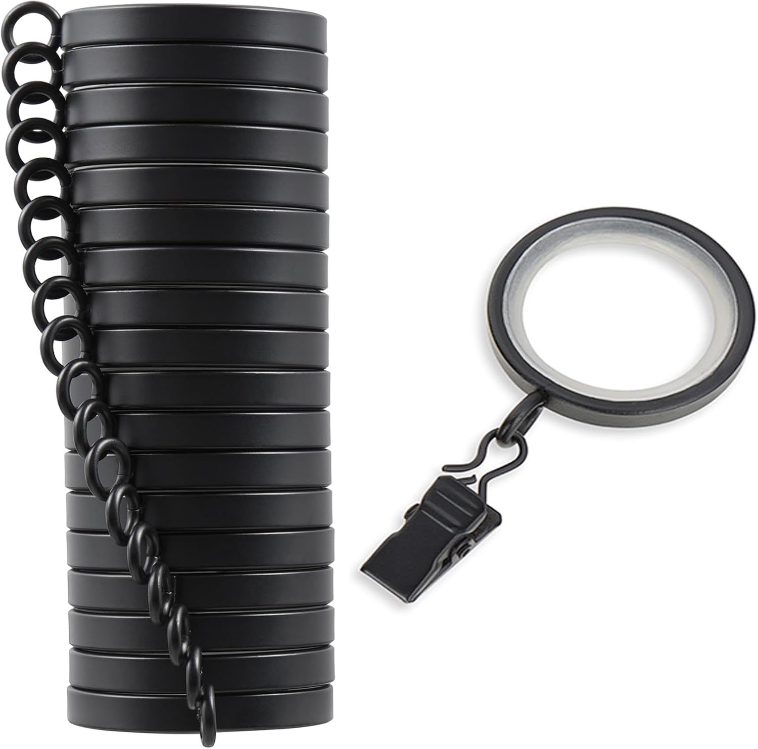 MODE 18 Premium Curtain Rings - Smooth Glide Clips - Satin Black