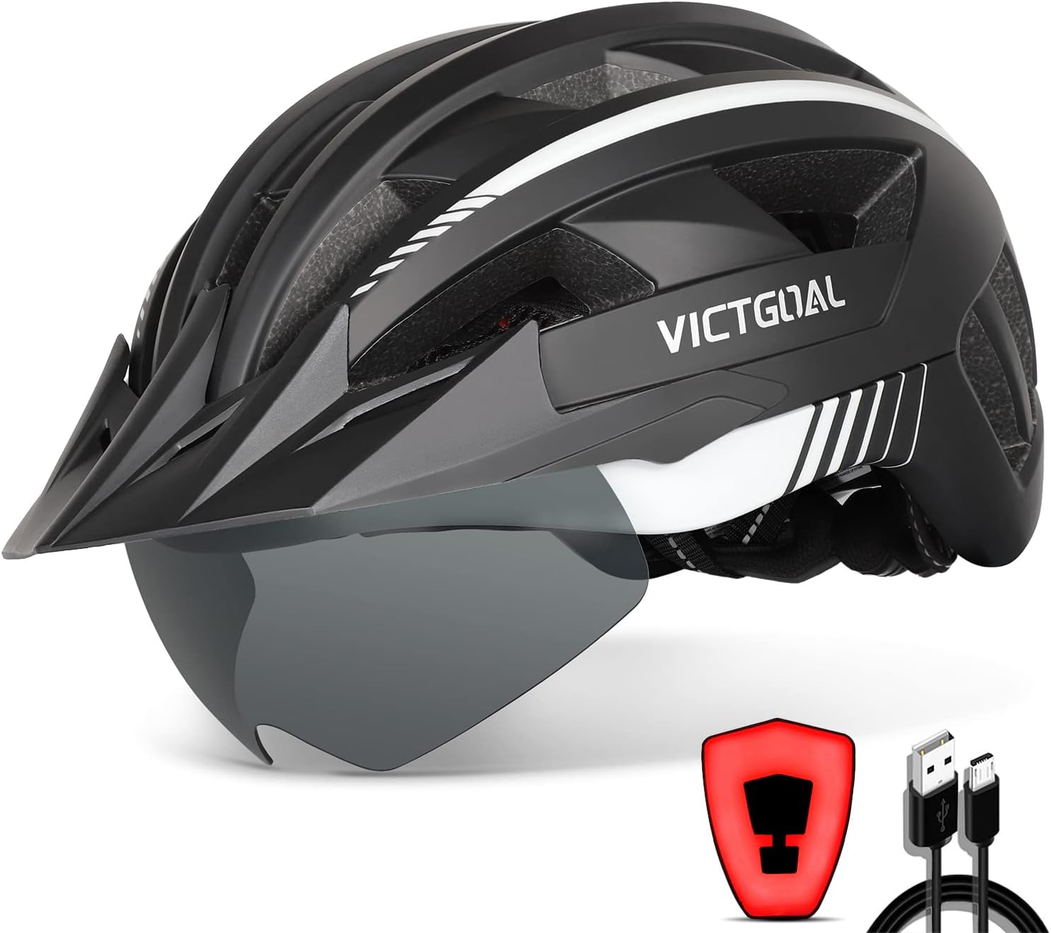 VICTGOAL Bike Helmet with Rechargeable Light and Goggles