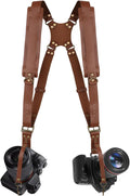 Dual Camera Harness Strap for Two Cameras - Comfortable Leather Carry