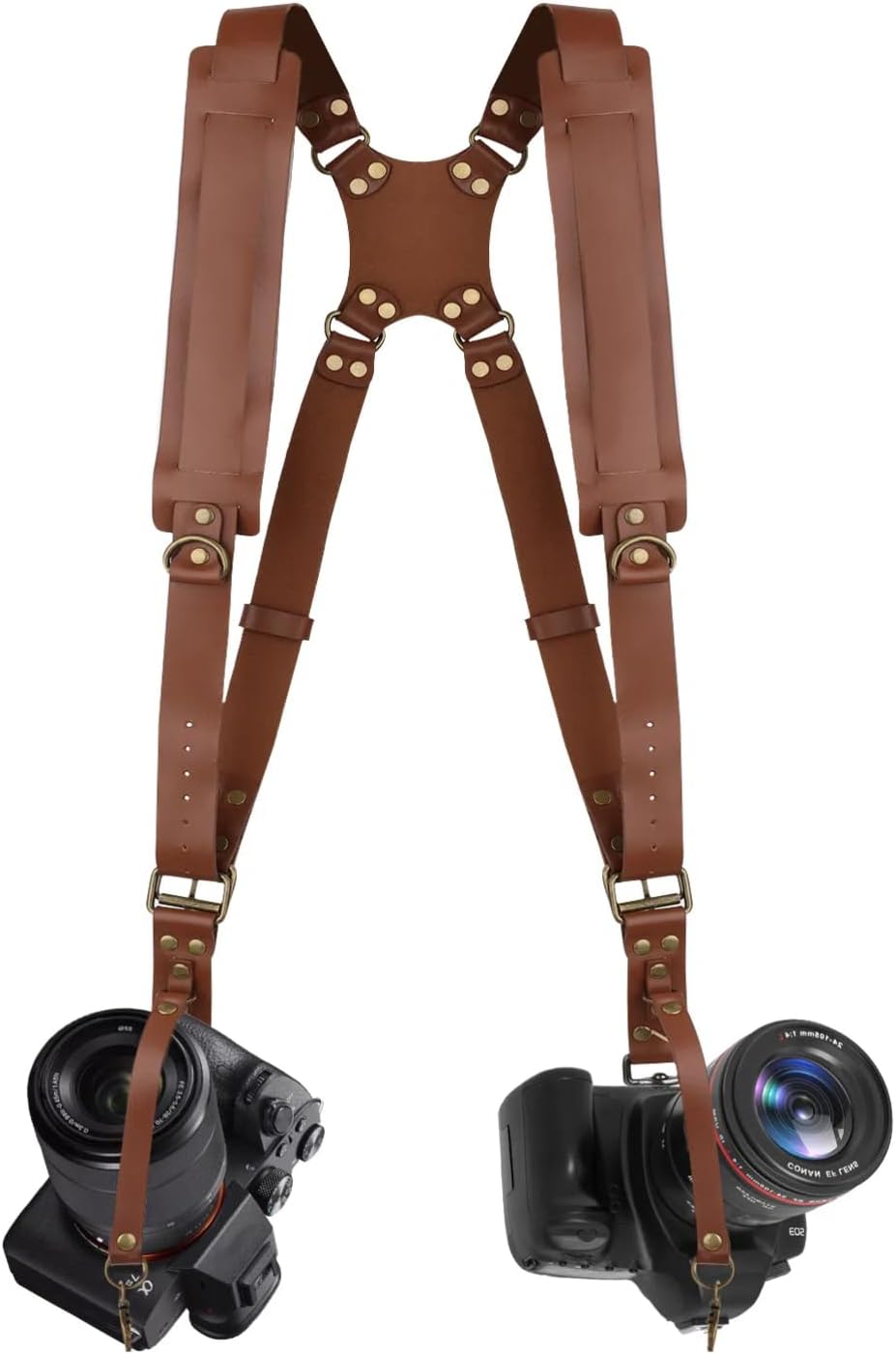 Dual Camera Harness Strap for Two Cameras - Bebaimis Leather