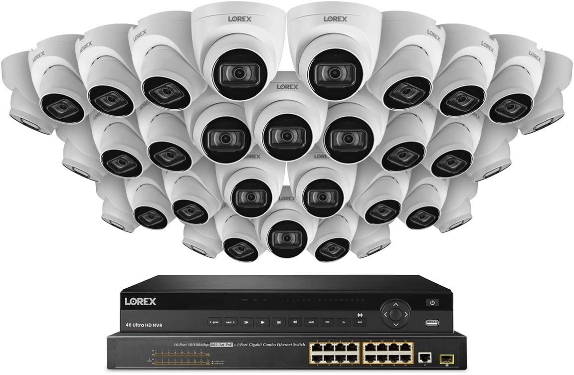 32-Channel NVR System with 4K IP Dome Cameras and Audio