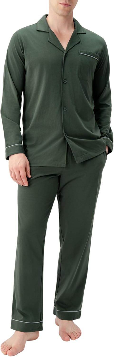 DAVID ARCHY Mens Pajamas Set Soft Cotton Notched Collar Sleepwear