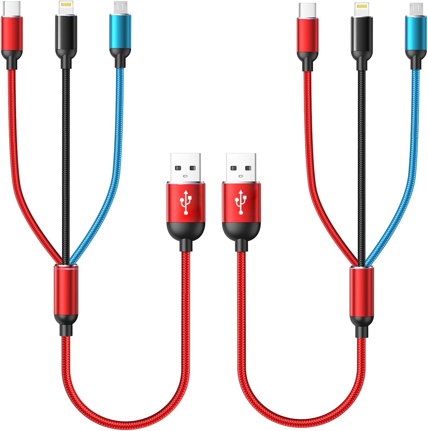 Aioneus 1FT 2Pack Fast 3-in-1 Multi Charging Cable