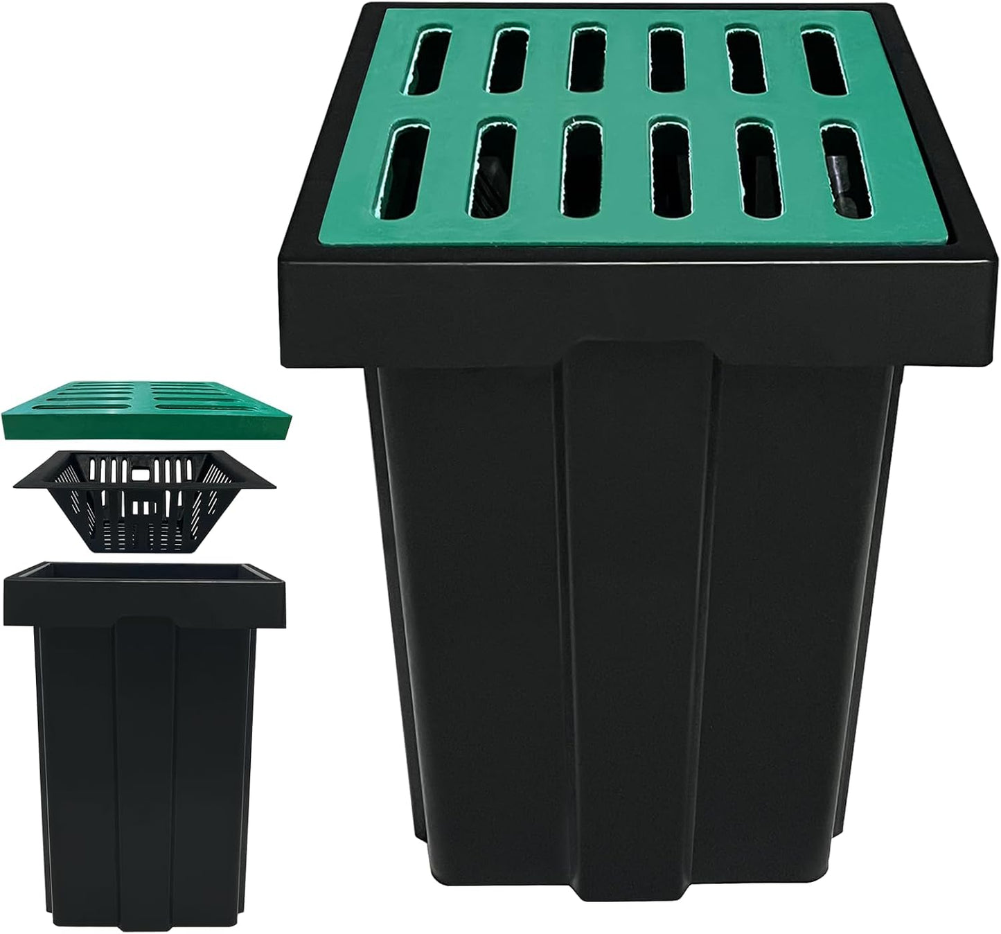 Drainage Catch Basin with Debris Basket and FRP Grate 18x18x24 in