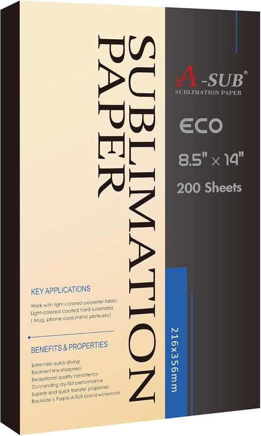 A-SUB 8.5x14 Sublimation Paper-200 Sheets for Light Fabric