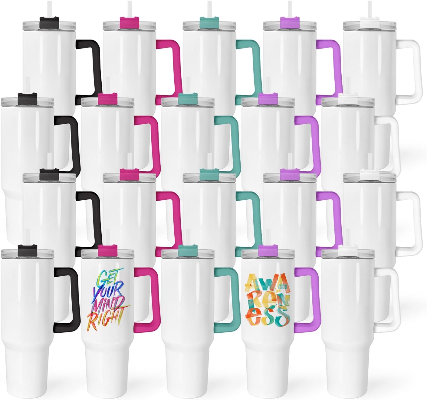 40 oz Sublimation Tumblers with Handle and Straw for Travel
