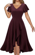 DRESSTELLS Womens Cocktail Dress - Vintage V Neck Ruffle Midi