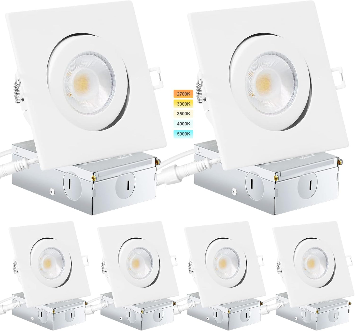 Square Recessed Lighting 4 Inch Canless Eyeball Dimmable 6 Pack