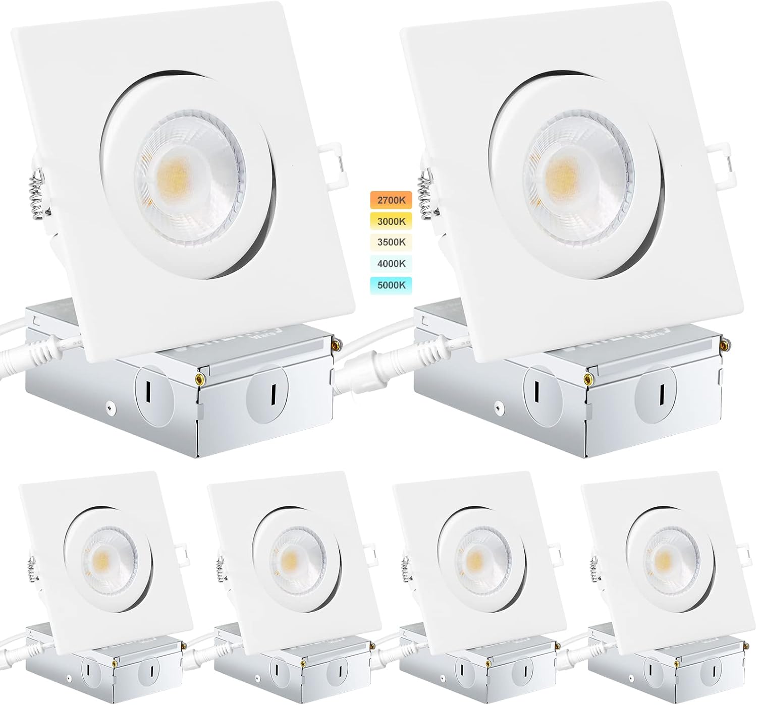 Square Recessed Lighting 4 Inch Canless Eyeball Dimmable 6 Pack