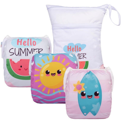 ALVABABY Reusable Swim Diapers Set with Wet Bag