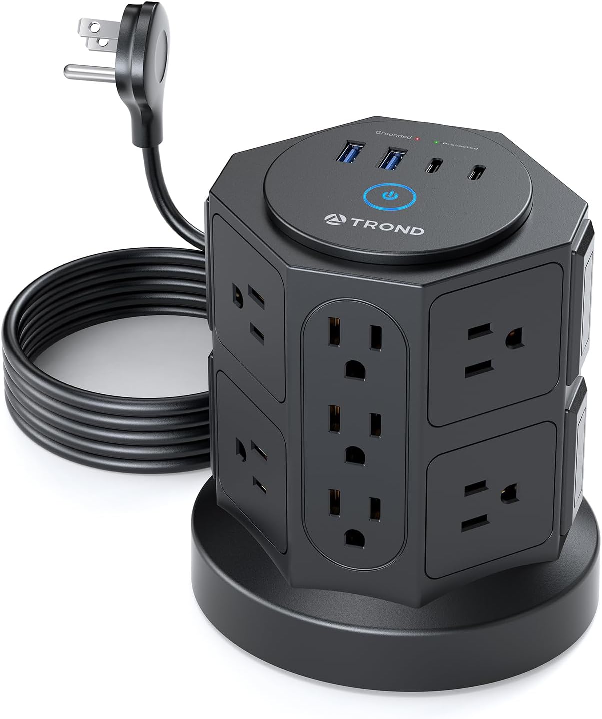 TROND Tower Surge Protector: 14 Outlets, 4 USB, 2100J Protection
