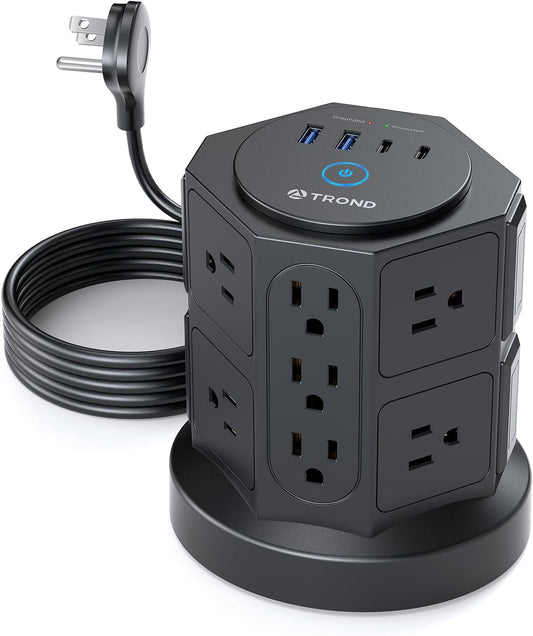 TROND Tower Surge Protector: 14 Outlets, 4 USB, 2100J Protection