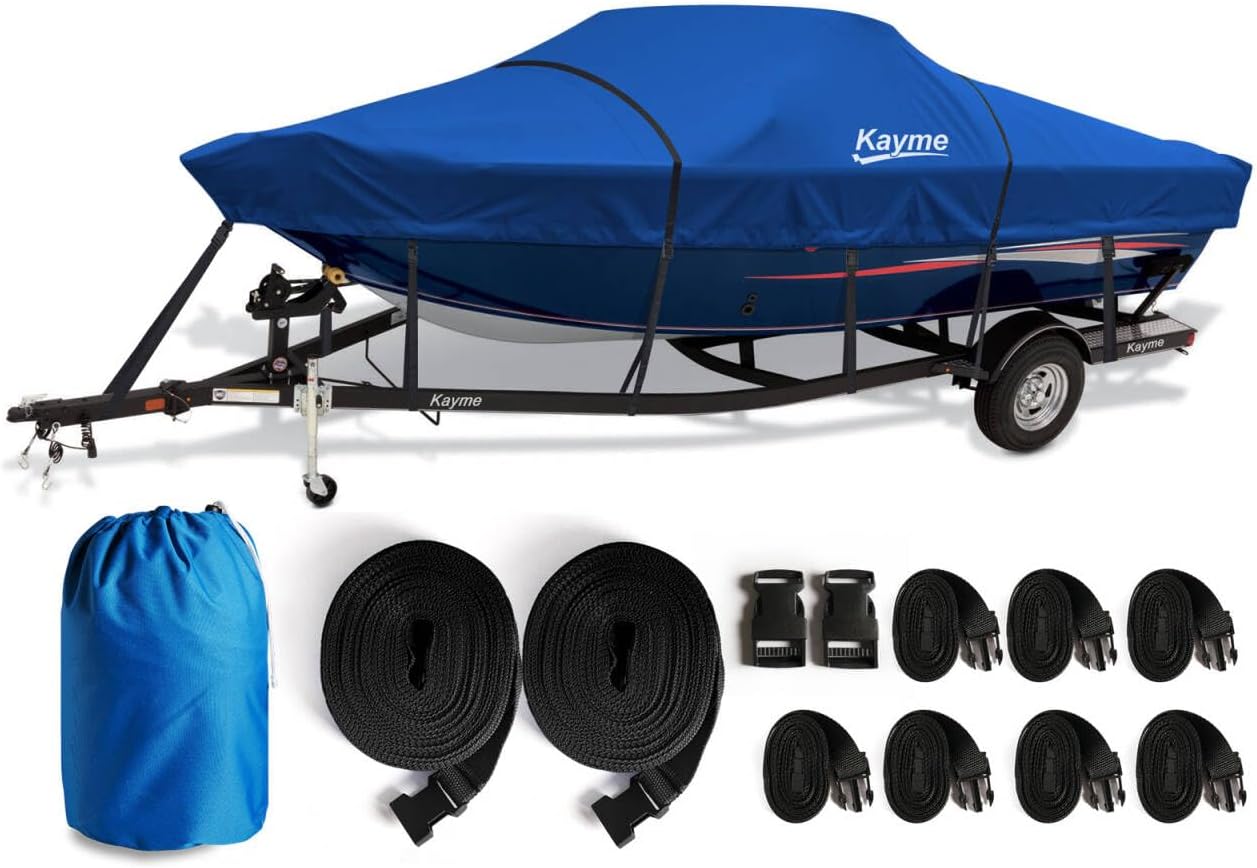 Kayme 1200D Heavy Duty Boat Cover for 16-18.5ft Boats