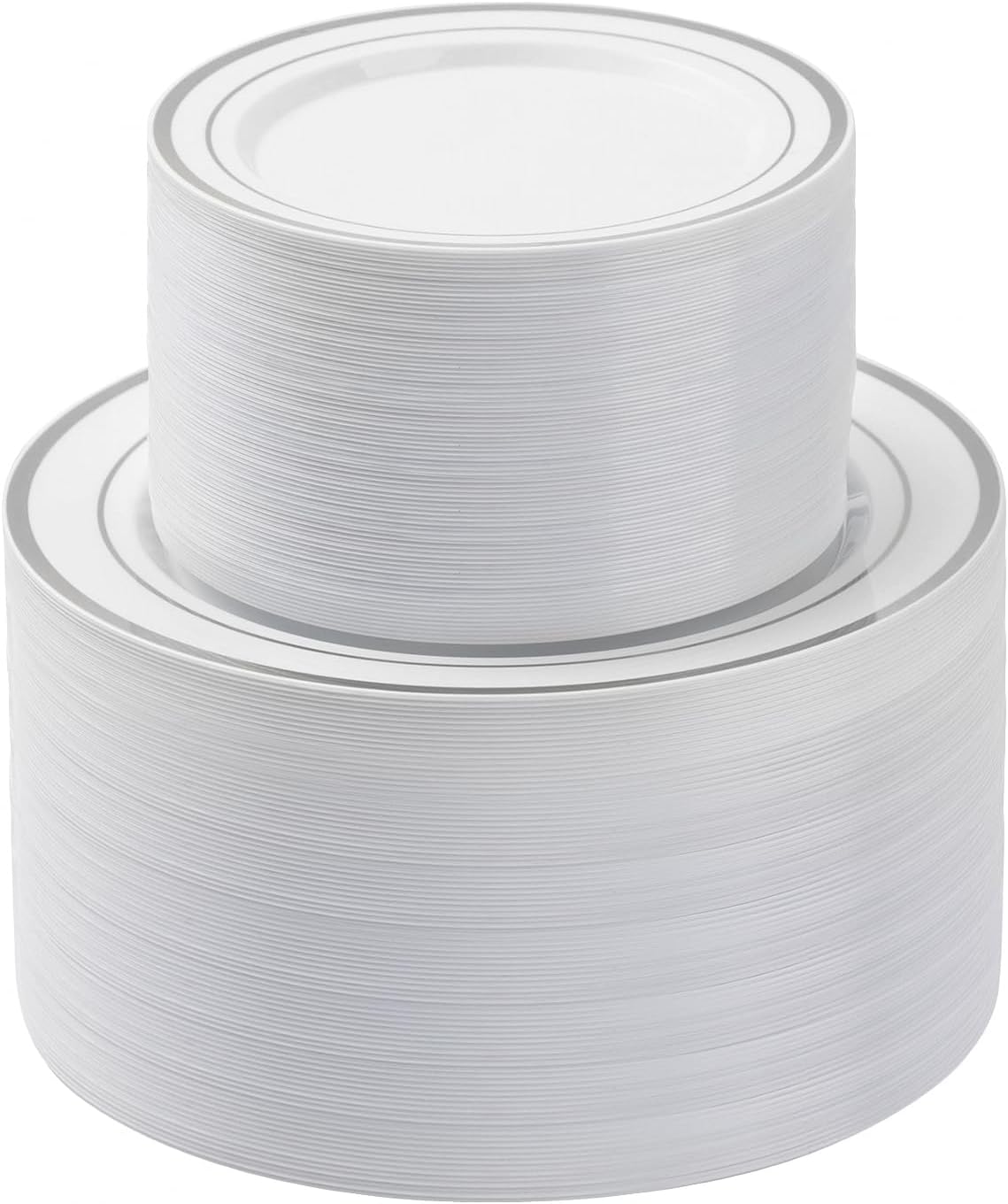 200PCS Silver Plastic Plates Set for Elegant Party Dining