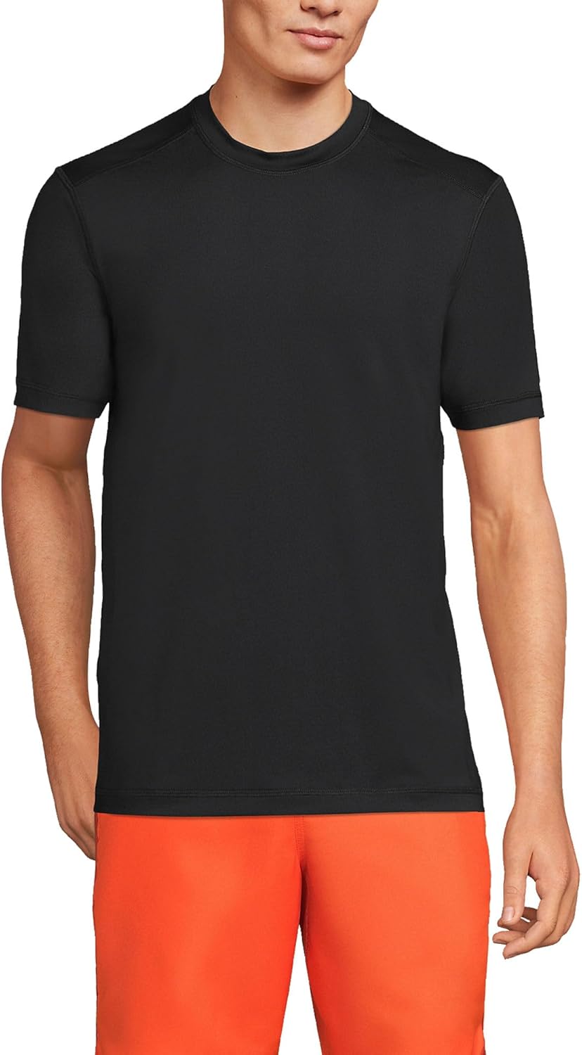 Lands' End Men's Short Sleeve Swim Tee Rash Guard for Comfort