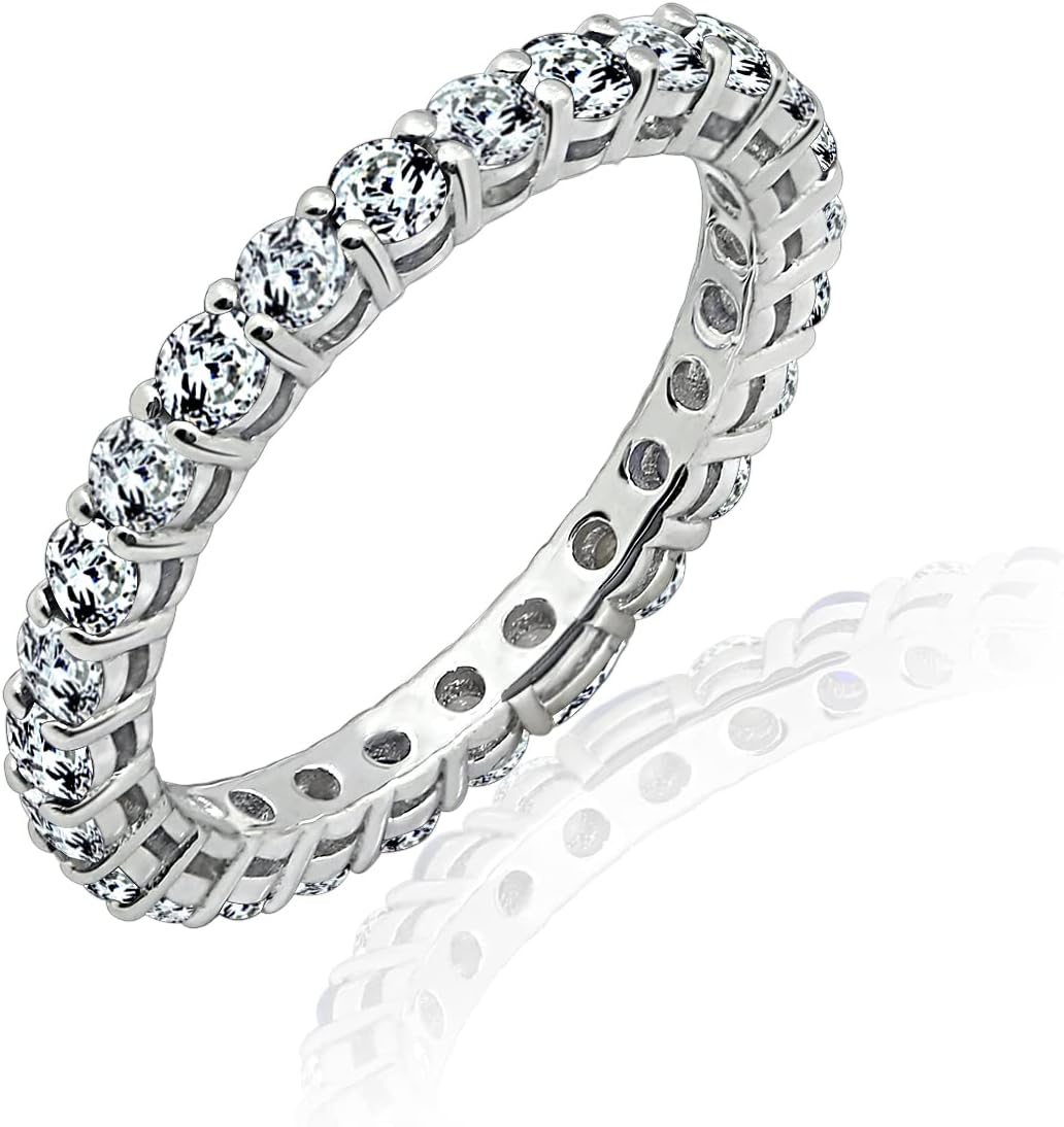 Elegant Platinum or Gold Plated Sterling Silver Eternity Band Ring