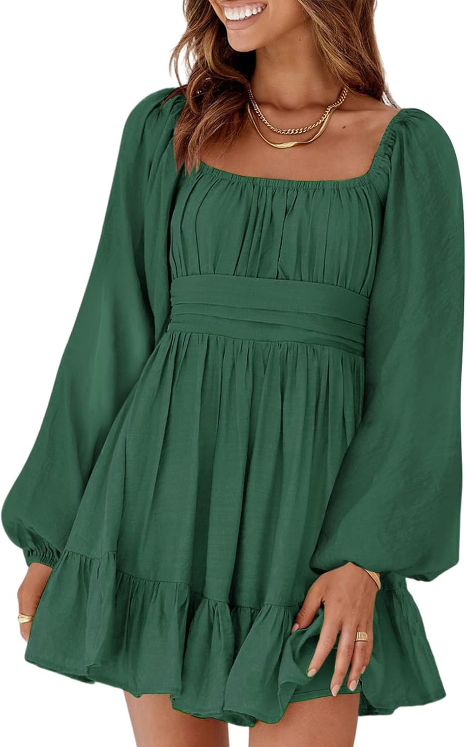 Dokotoo Womens Dress Long Lantern Sleeve Square Neck Mini Dress