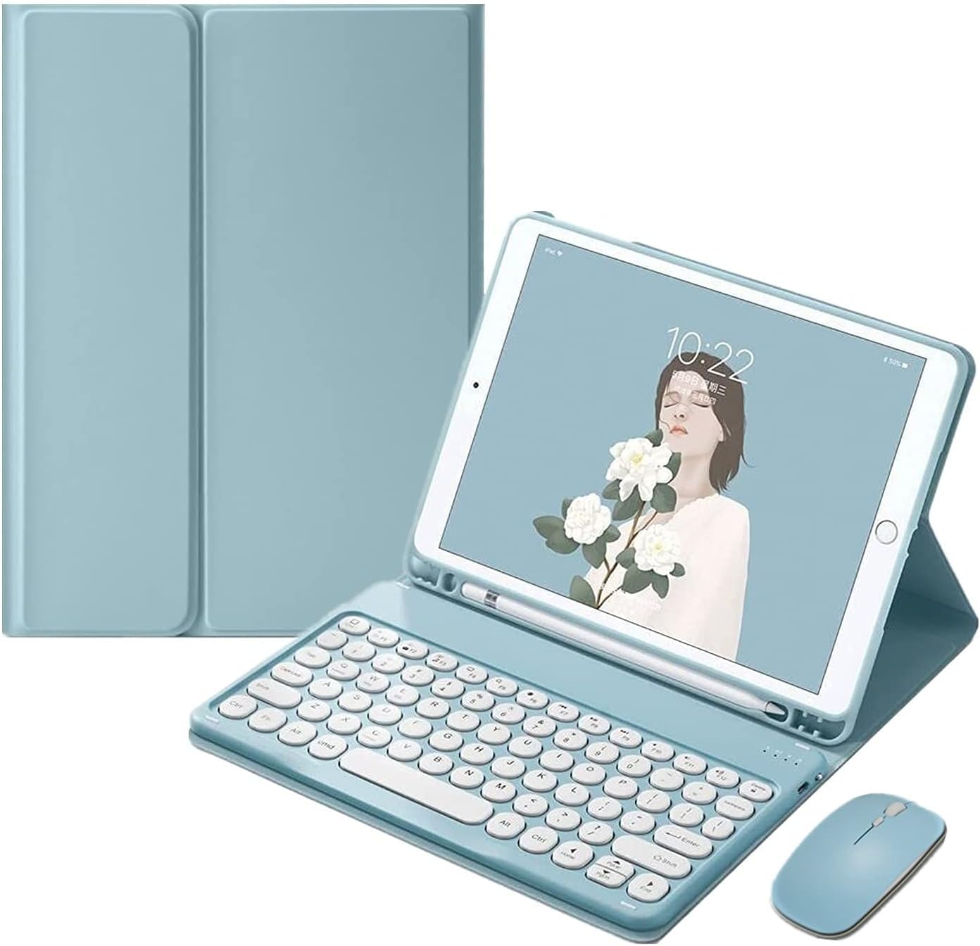 Cute iPad Keyboard Case With Mouse for 9th/8th/7th Gen iPads