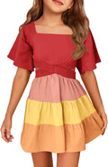 Girls Square Neck Summer Dress Cotton A-line Mini - Cute Fit