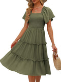 LILLUSORY Women's Flutter Sleeve Smocked Midi Dress - Flattering