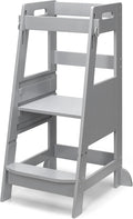 Bamboo Toddler Step Stool Grey Adjustable Learning Tower - Safe