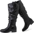 Women's Slouchy Knee High Boots Comfortable Wide Calf Platform Flat If
