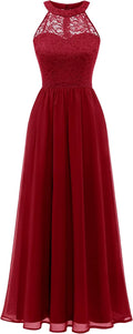 Wedtrend Women's Halter Long Prom Dress - Elegant Floral Lace Fit is