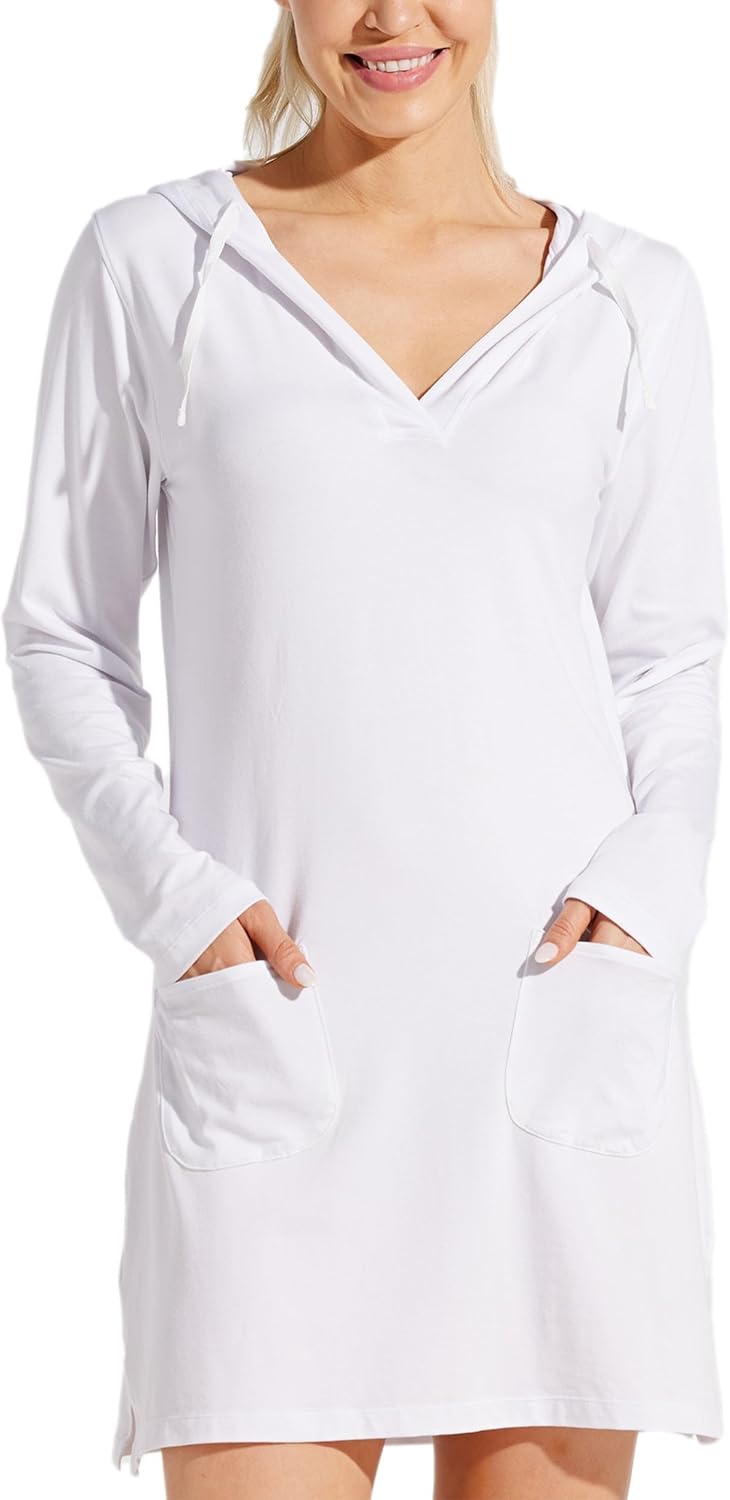 WILLIT Women's Long Sleeve Cotton Swim Cover Up with Pockets