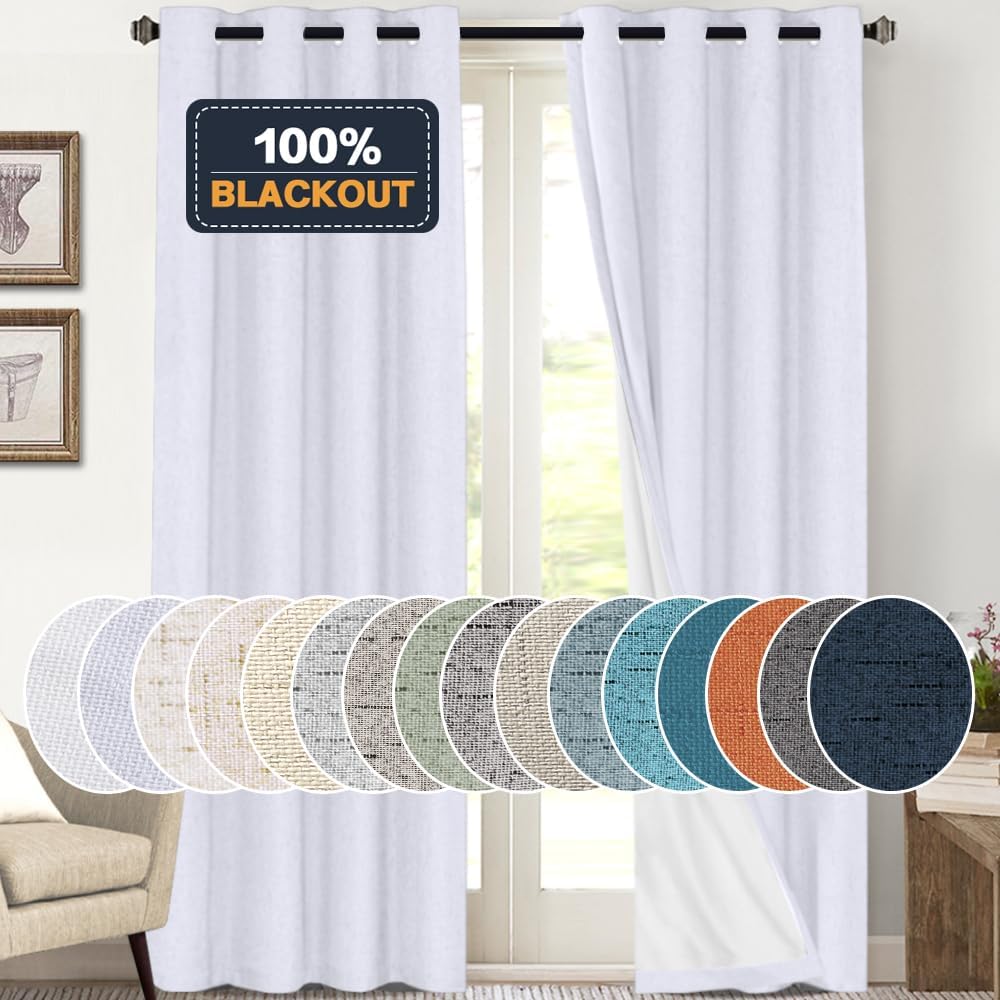 100% Blackout Linen Textured Curtains for Bedroom and Living Room