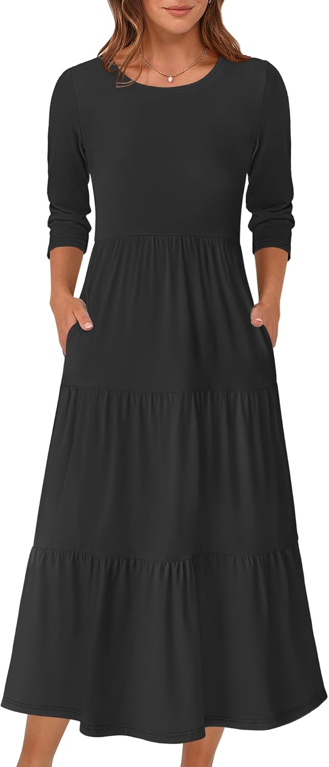 Stylish 3/4 Sleeve Casual Maxi Floral Dress for Women