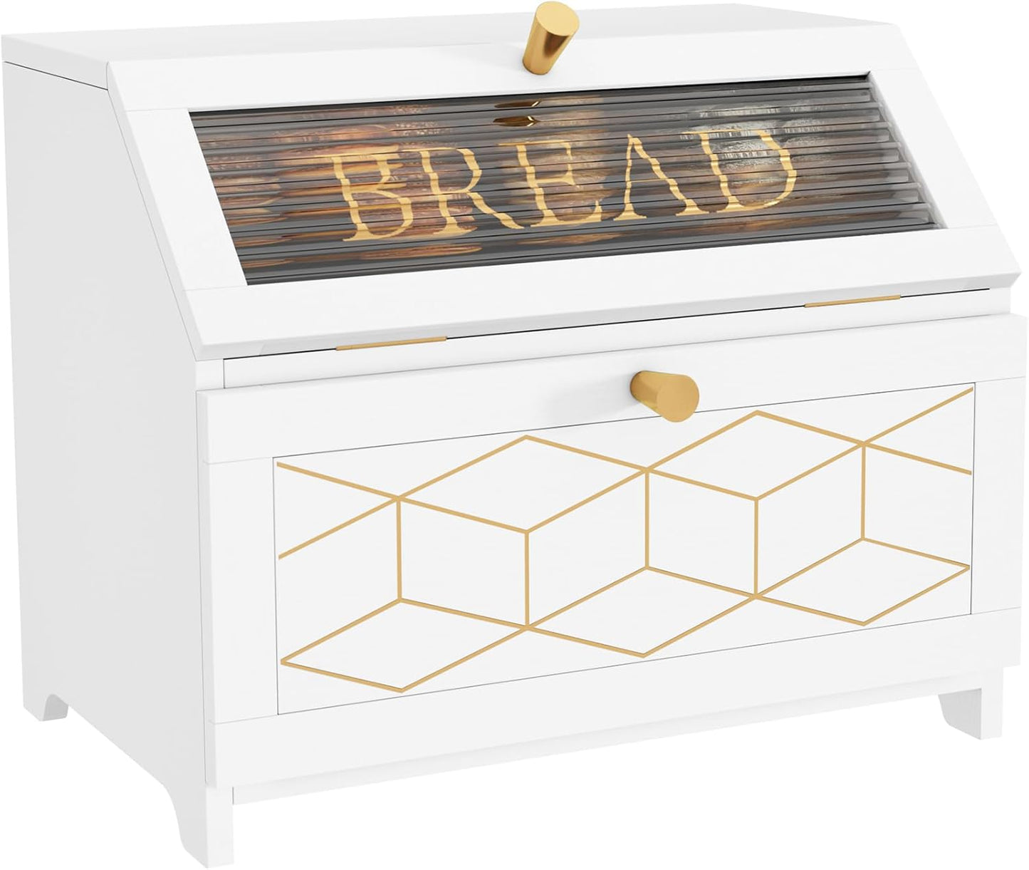 Double Layer Bread Box with Golden Trim for Kitchen Storage
